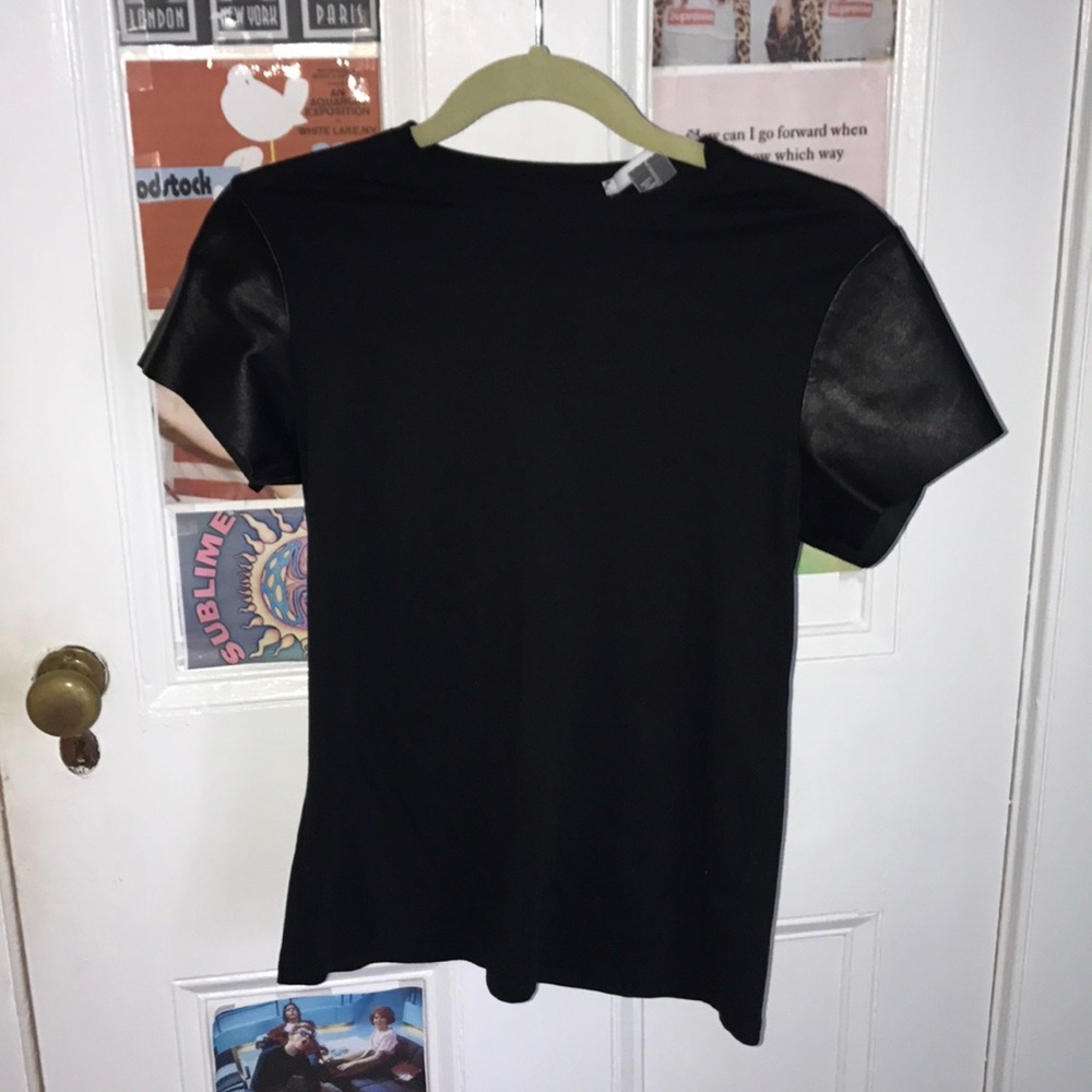 Black leather sleeved Vince t shirt